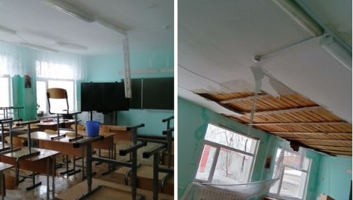 Коммунальная авария в школе Салехарда стала причиной повреждения потолка