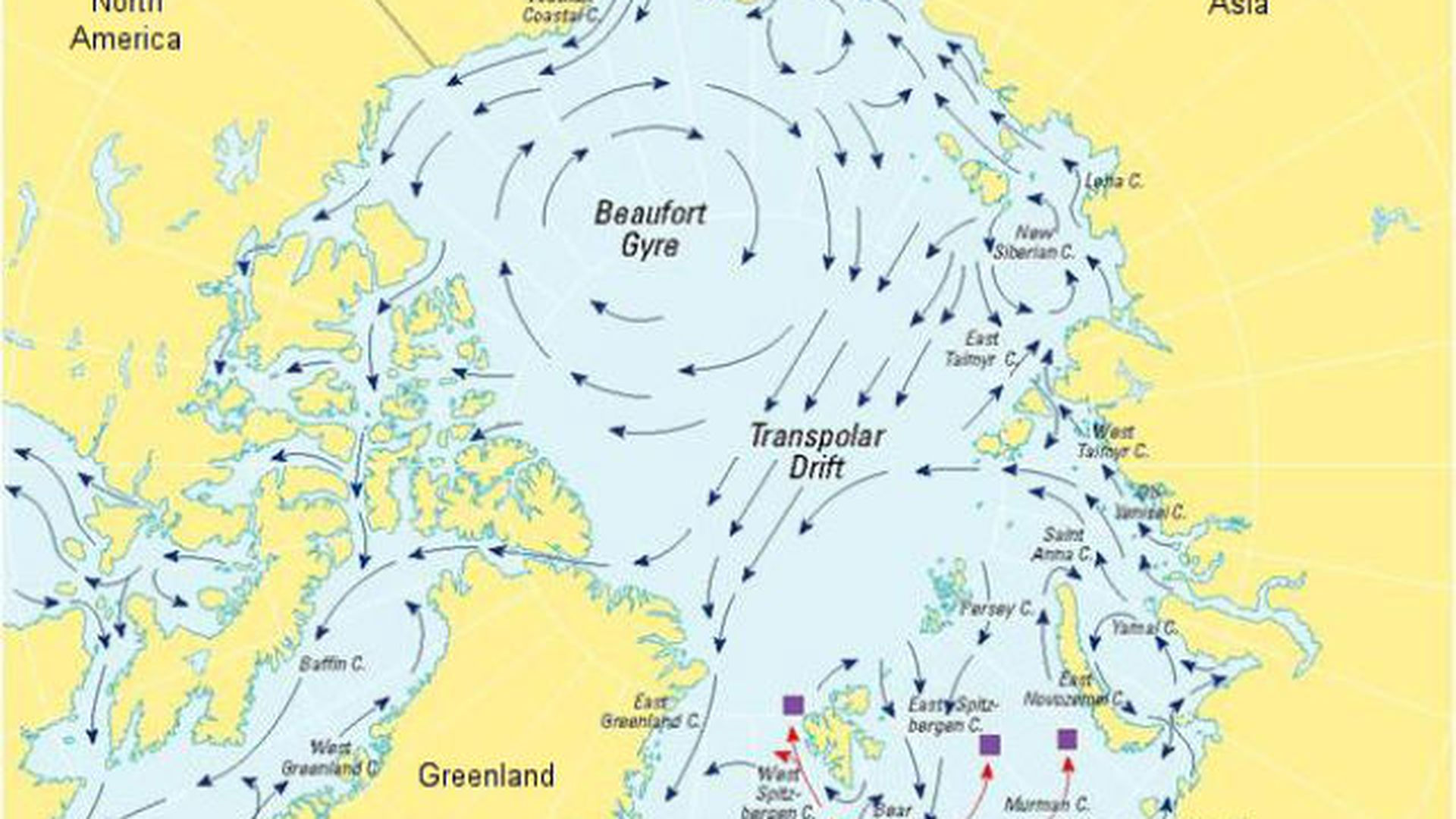 Теплое течение ледовитого океана. Течения Северного Ледовитого океана на карте. Схема течений Северного Ледовитого океана. Карта морских течений Северного Ледовитого океана. Течения Северного Ледовитого океана.