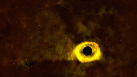 Чёрная дыра превращает подошедшую слишком близко звезду в облако раскалённого вещества.