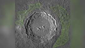 Кратер Коперник диаметром 93 километра. Зелёным показано распределение кратеров диаметром от 0,1 до одного километра, использованных для датировки.