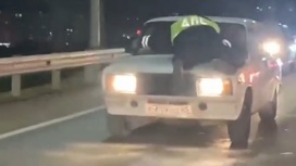 Дагестанский водитель без прав прокатил инспектора на капоте