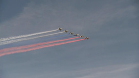 В честь дня ВВС над Кубинкой пролетели "Стрижи" и "Русские Витязи"