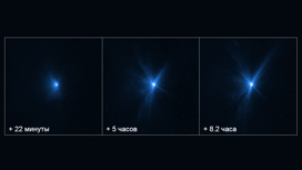 Серия снимков системы Дидим, сделанных телескопом "Хаббл " через несколько промежутков времени после столкновения с DART.