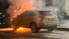 В Новосибирске рядом с ТРЦ "Роял Парк" загорелся Lexus RX 350