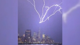 Удар молнии в самое высокое здание Нью-Йорка попал на видео