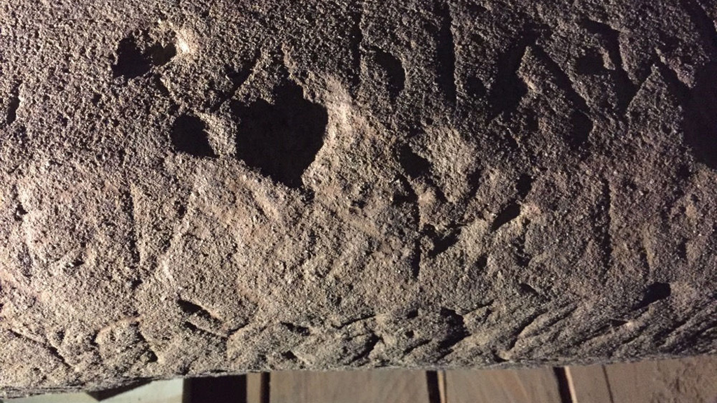 Фрагмент поверхности камня и этрусской надписи. Фото: Mugello Valley Archaeological Project