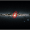 Схема Млечного Пути, вид сбоку. Красными линиями показан предполагаемый размер погибшей галактики Геракл.