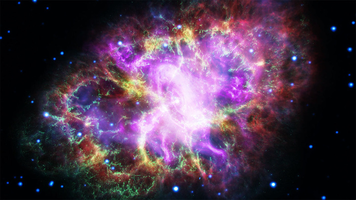 Взрывы сверхновых, порождающие такие явления, как Крабовидная туманность на этом изображении, считаются космическими кузницами химических элементов.